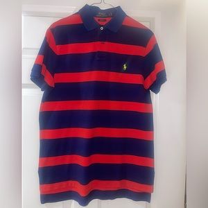 Polo Ralph Lauren Men’s Polo T Shirt Navy Blue & Red Stripes - Size M
